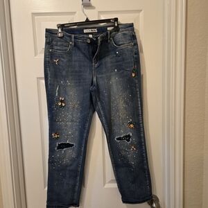 Code Bleu Embellished Blue Boyfriend Jeans